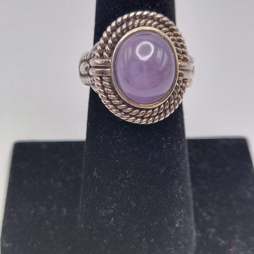 Vintage Lavender Jade Sterling Silver sz 6,GC